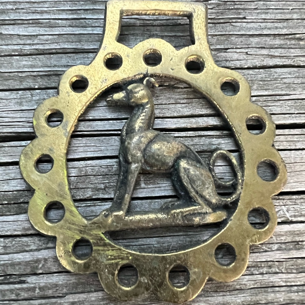 Brass Horse Medallion England Harness Dog 3.75” Ht. X 3” Width As Is